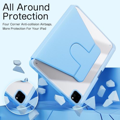 Husa 360 Smart Cover compatibila cu iPad Air 13" 2025, M3, Pencil Slot Rebound, Wake-Sleep, Camera Protection, Bleu