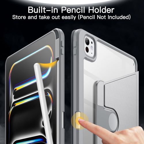 Husa 360 Smart Cover compatibila cu iPad Pro 13" M4/M5 2024/2025, Pencil Slot Rebound, Wake-Sleep, Camera Protection, Gri