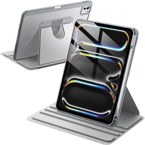 Husa 360 Smart Cover compatibila cu iPad Pro 13" M4/M5 2024/2025, Pencil Slot Rebound, Wake-Sleep, Camera Protection, Gri