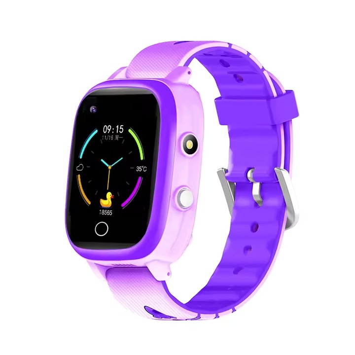 Smartwatch Copii, ecran 1.96" IPS, rezolutie 240x240, monitorizare fitness, Gps+Lbs, apeluri video, functii: calendar, busola, cronometru, alarma, tracker activitate, buton SOS, baterie 800mAh, rezistenta IP67, compatibil Android/iOS, Culoare Purple