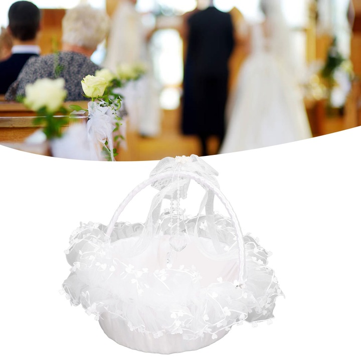 Esküvői virágkosár, longziming, csipke, 22x22cm