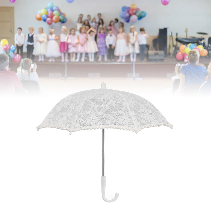 Чадър Longziming, Дантелен, За сватба, Фотография, Бял, 45x48см