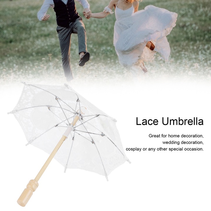 Чадър, longziming, дантелен, бял, голям размер 44x50 см, идеален за сватби и празнична украса