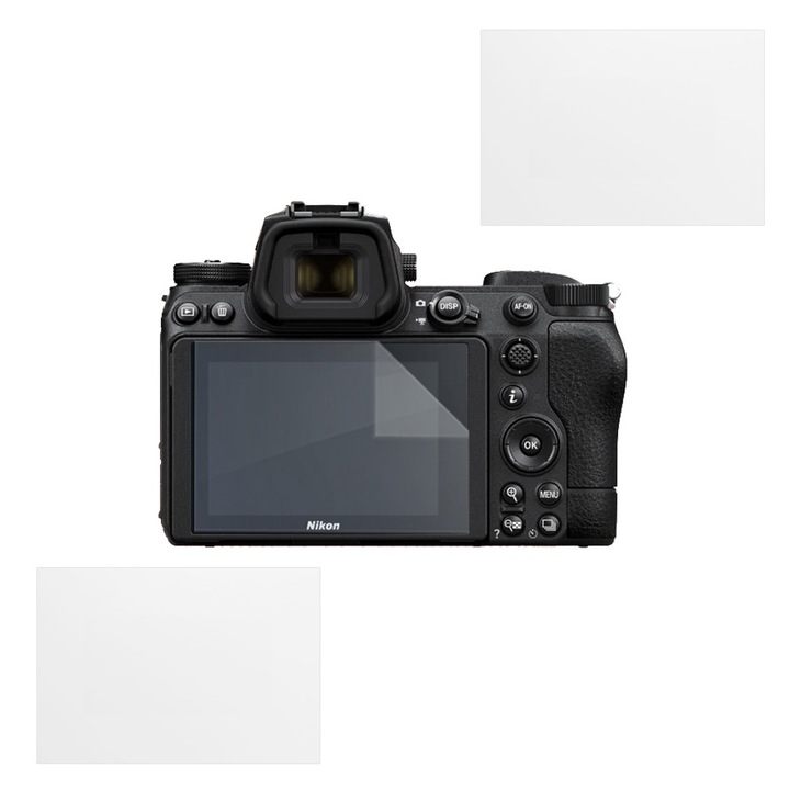 Защитен комплект, съвместим с Nikon Z 6 II, COMMANDO Focus Shield, 2 устойчиви силиконови фолиа за екрана, антирефлексни, против надраскване, регенерируеми свойства, защита срещу пръстови отпечатъци, лесно нанасяне, прозрачно сиво