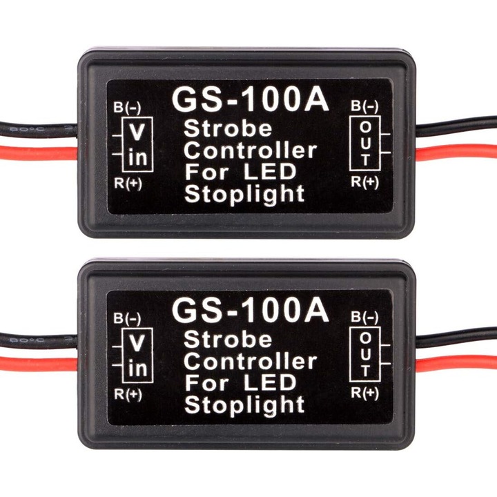 Set 2 Controlere Strobe LED Tovbmup, Intermitent Franare, 12-24V, Negru