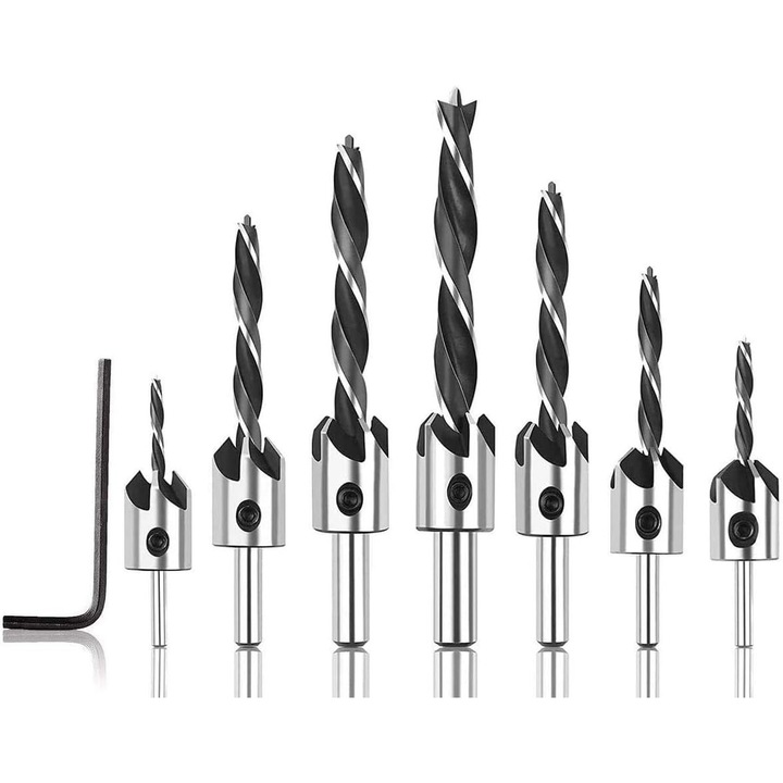 Set burghie conice M2 HSS, schimbare rapida hexagonala, 7 buc (3-10mm)