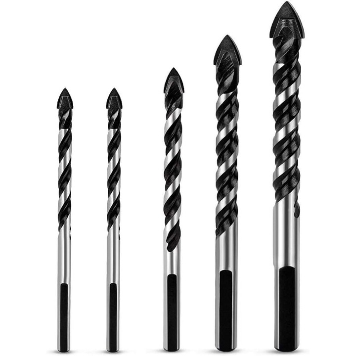 Set de burghie pentru beton Enforose, 5 buc, aliaj de carburi, prindere triunghiulara antiderapanta, utilizare profesionala