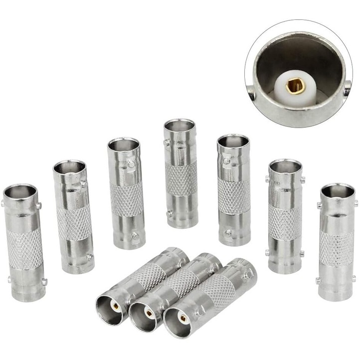 Комплект от 10 BNC женски към женски адаптера, устойчиви на корозия, пренос на сигнал, никелирана цинкова сплав Enforose