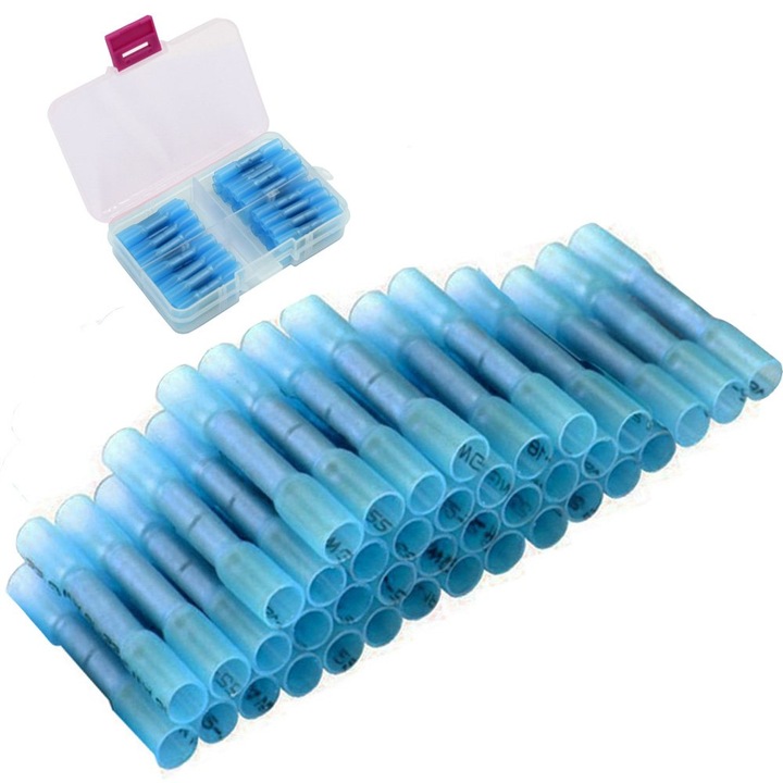 Set 40 tuburi termocontractabile, AMRINUGL, rezistent la apă, 16-14 AWg, albastru transparent