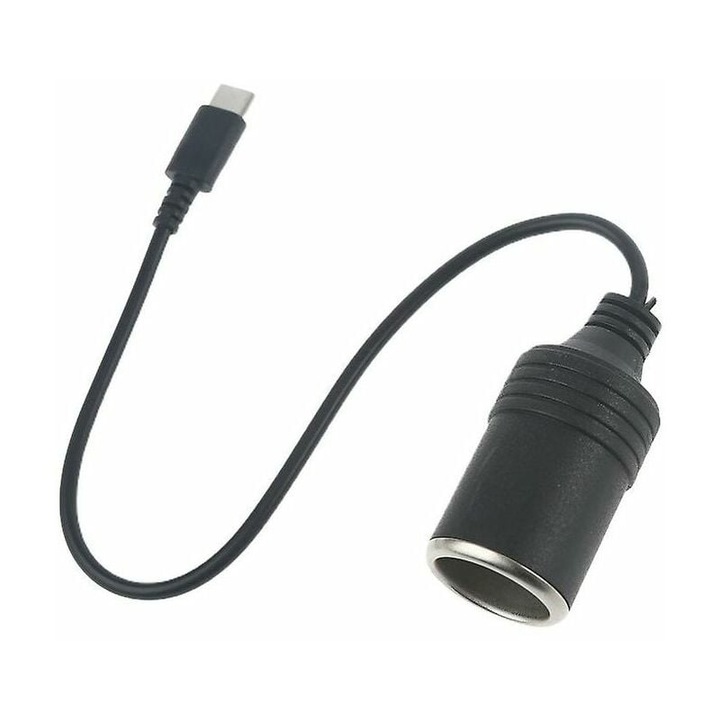 Tovbmup átalakító kábel USB-C-től 12 V-os autós aljzathoz, fekete, 24 cm