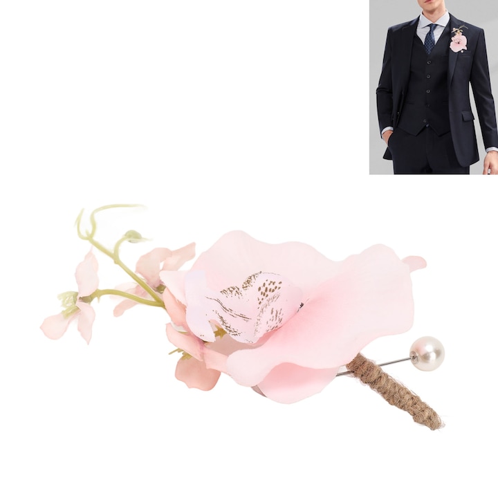 Művői kitűző vőlegénynek, 5 darabos szett, rózsaszín, 10x10cm