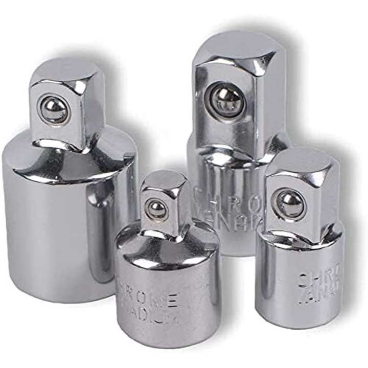 Set 4 adaptoare, BGHYHYHI, Otel crom-vanadiu, 1/2" la 3/8", 3/8" la 1/4", 3/8" la 1/2", 1/4" la 3/8", Argintiu