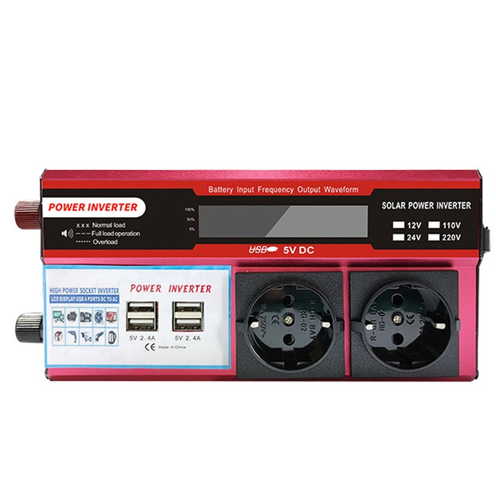 Inversor de putere eficient, AMRINUGL, DC 12V la AC 110V, carcasa din aluminiu