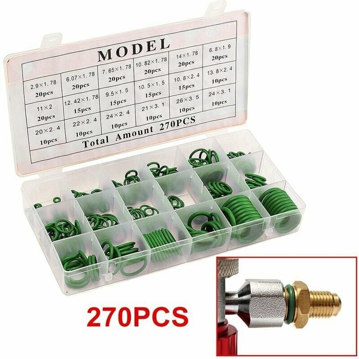 270 db-os NBR gumi tömítéskészlet, Enforose, 18 méret, műanyag doboz