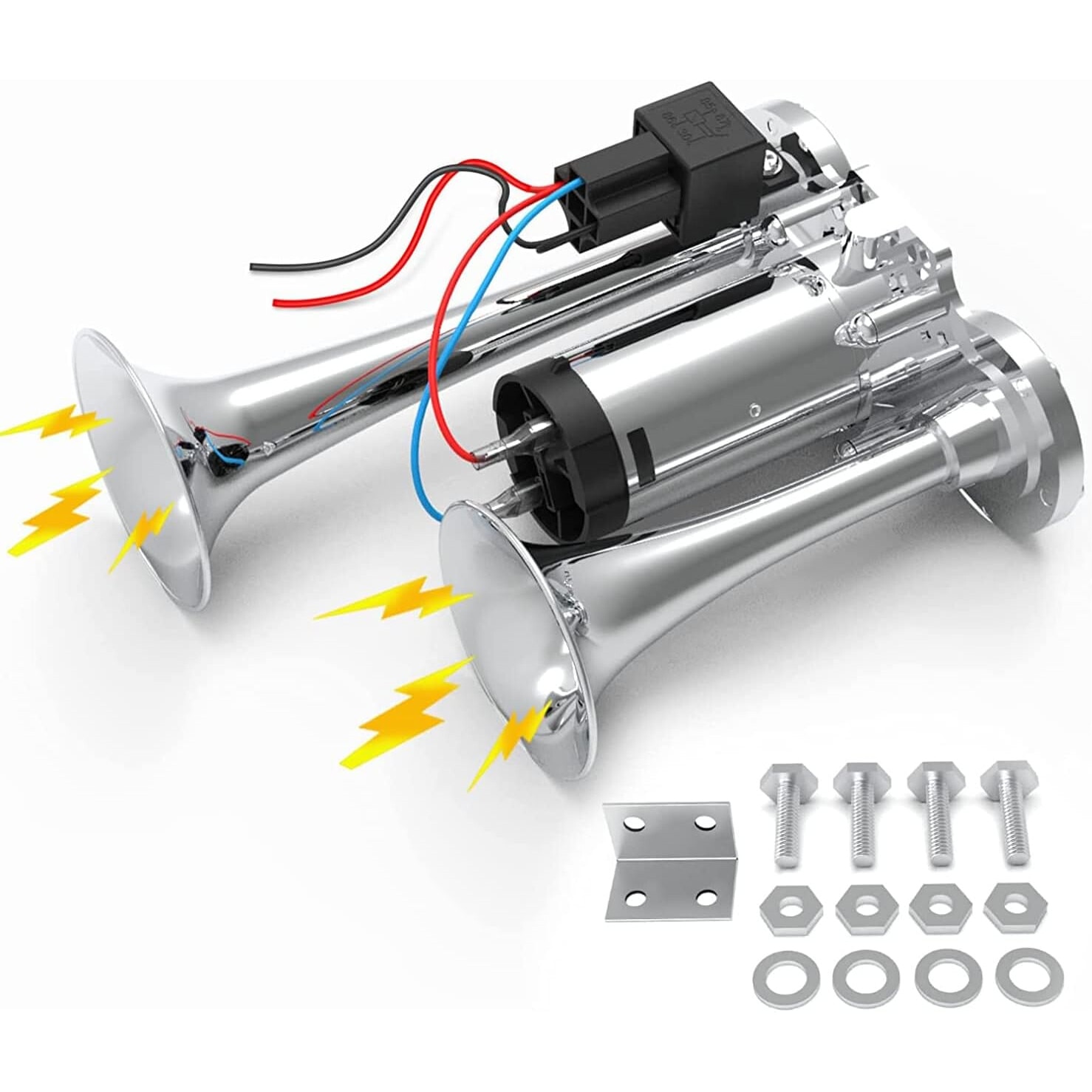WADEO Klaxon à Air 12 V 118 dB pour Camion, Kit de Klaxon à Air Double Trompette