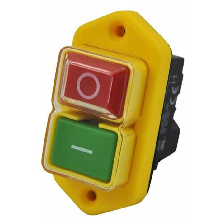 Intrerupator cu buton industrial, impermeabil IP55, cu protectie impotriva caderii de curent si plastic ignifug de inalta rezistenta, potrivit pentru echipamentele de masini-unelte