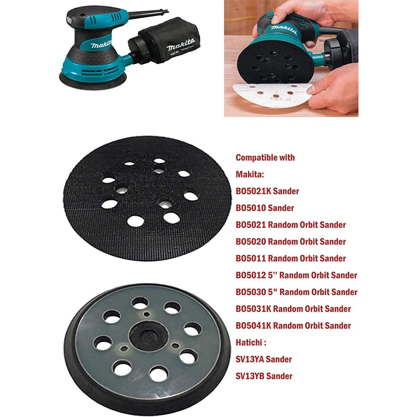 Plaquette De Rechange Pour Ponceuses Orbitales Makita, DeWalt, Porter Cable - 125 Mm, 8 Trous Aspiration