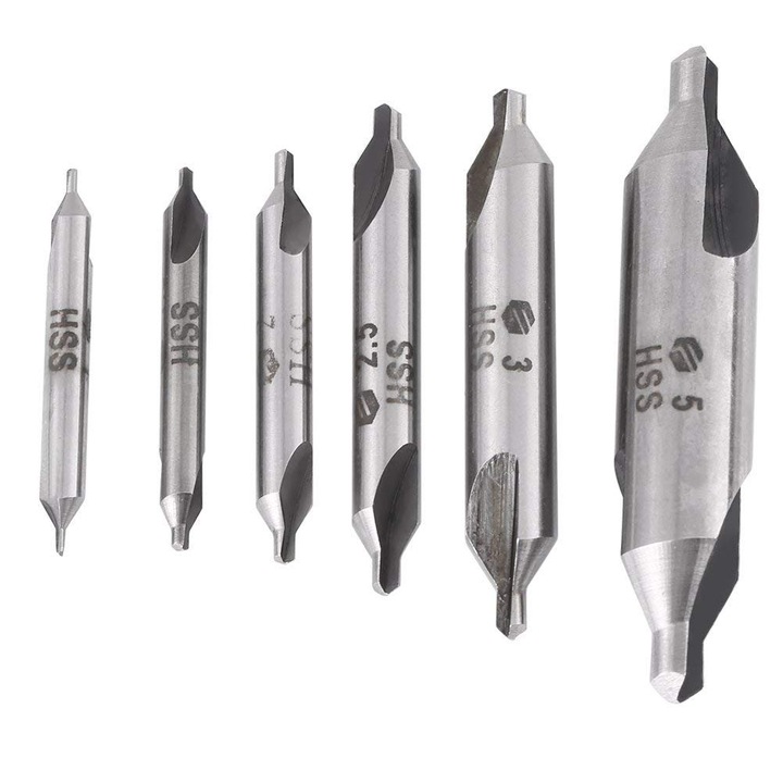 Set burghie de centrala HSS 60 O 1/1.5/2/2.5/3/5mm pentru metal 6 bucati, Enforose