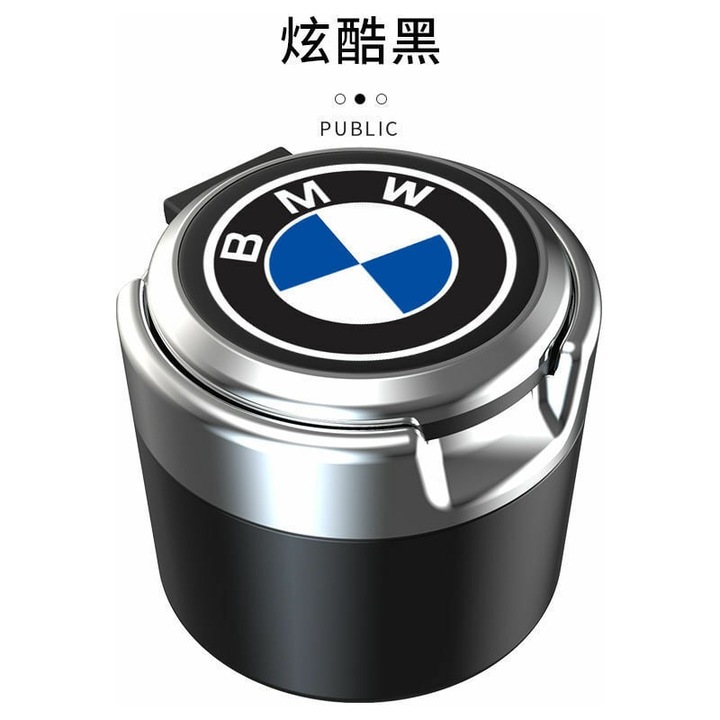 Hamutartó BMW-hez kék LED-del, fedél, kerámia, 10x10x10cm, matt ezüst