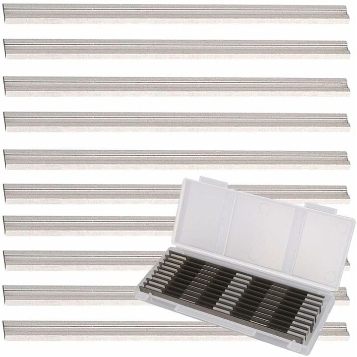 Set 10 Lame pentru Rindea Electrica, 82mm, otel HSS, 82 mm, pentru Makita, Black & Decker, Bosch, DeWalt