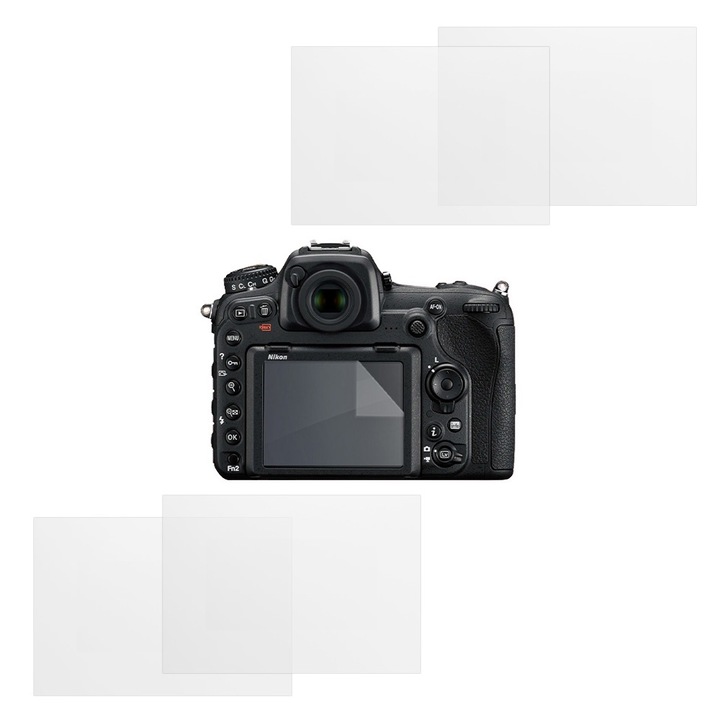 Set protectie compatibil cu Nikon D500, COMANDO Focus Shield, 4 Folii de Silicon Rezistente pentru Ecran, Anti-Reflexie, Anti-zgarieturi, Proprietati Regenerabile, Protectie Anti-Amprente, Aplicare usoara, Gri Transparent
