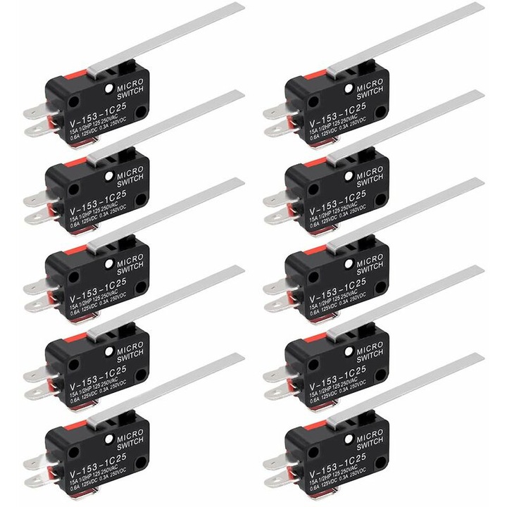 Комплект от 10 броя крайни изключватели Tovbmup, V-153-1C25, SPDT, 15A, 250V, 53 mm