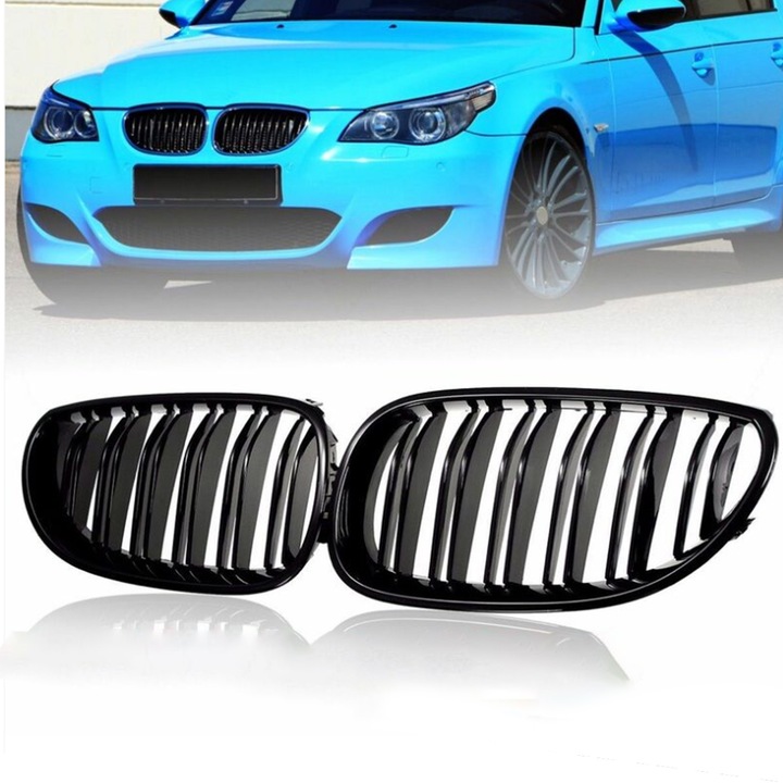 BRIGHTT M5 stílusú megerősített kompozit első hűtőrács, könnyű telepítés a BMW 5-ös sorozat E60 E61 Sedan 03-09, beleértve az M5, 520I, 535I, 550I modellekhez (fényes fekete)