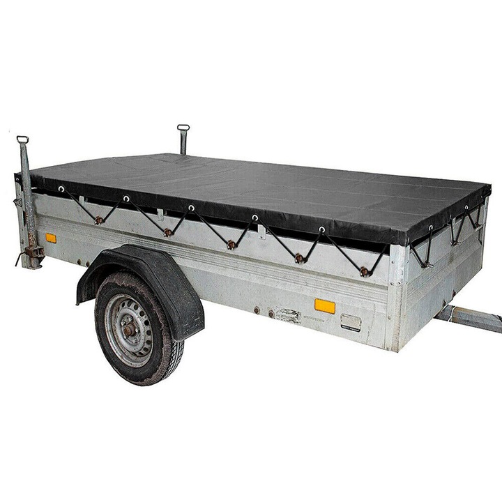 Брезент за ремарке QttvbTna, материал Oxford, покрит с PVC, алуминиева мрежа, пълен монтажен комплект, 208x114x13cm, черен