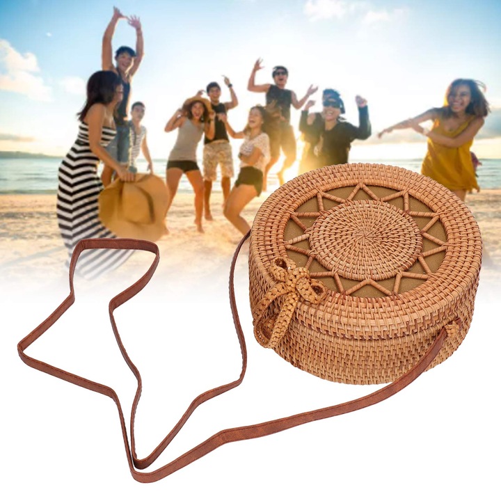 Rattan táska, cipzáras, kerek, elegáns, női