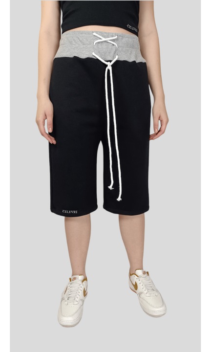 Pantaloni 3/4, cu snur incrucisat in talie, de damaasdzx, Negru