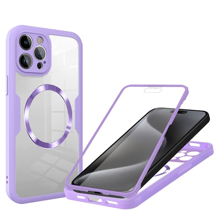 Калъф за iPhone 16 Pro + Протектор за Екран - ColorVerse 360 - Лилав