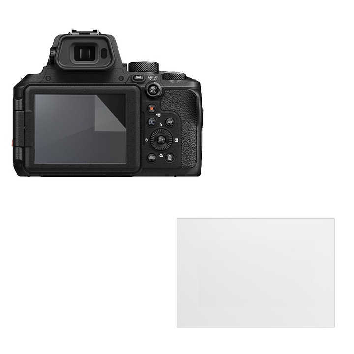 Nikon Coolpix P950 kompatibilis védőkészlet, COMMANDO Focus Shield, 1 képernyőálló szilikonfólia, tükröződésmentes, karcolásgátló, regenerálható tulajdonságok, ujjlenyomat elleni védelem, egyszerű alkalmazás, átlátszó szürke
