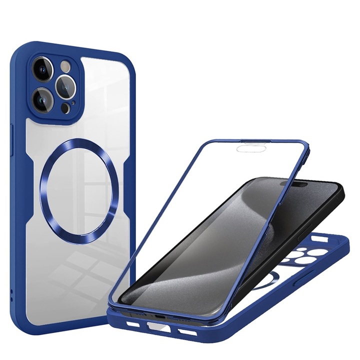 Калъф за iPhone 16 Pro + Протектор за Екран - ColorVerse 360 - Син