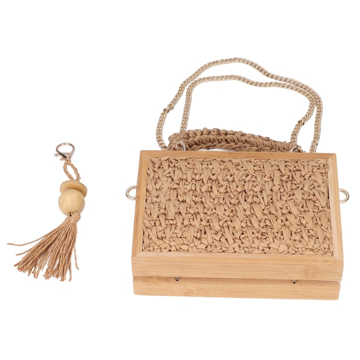 Rattan táska, cipzáras, nagy kapacitású, bambusz, 20x5,5x14cm