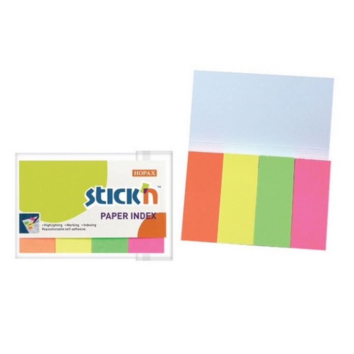Set 2 Index autoadeziv hartie, 20x50 mm, 4 culori neon, 2x200 file, Stick'n