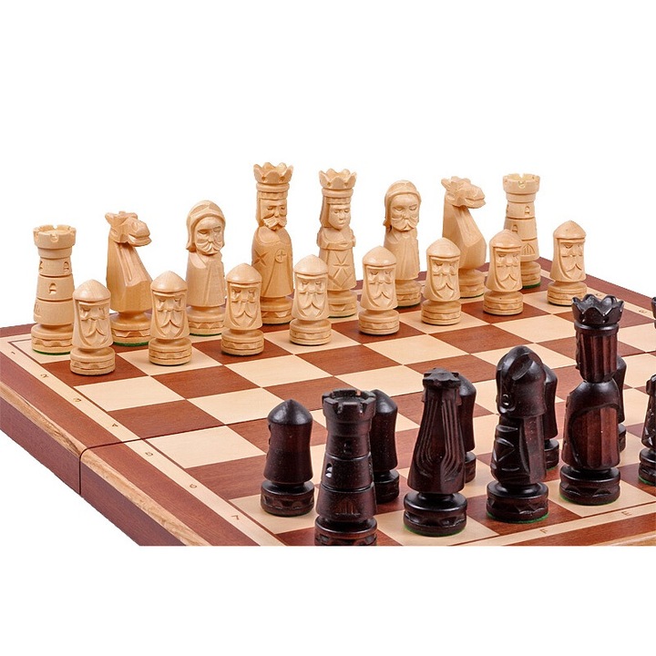 Комплект за шах, Sunrise Chess & Games, PVC/дърво, Бял/черен