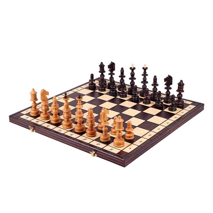 Set de sah, Sunrise Chess & Games, lemn cires, maro, 58x58cm
