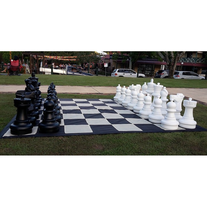 Градински шах, Sunrise Chess & Games, цар 64 см, найлон/PVC, бяло/черно