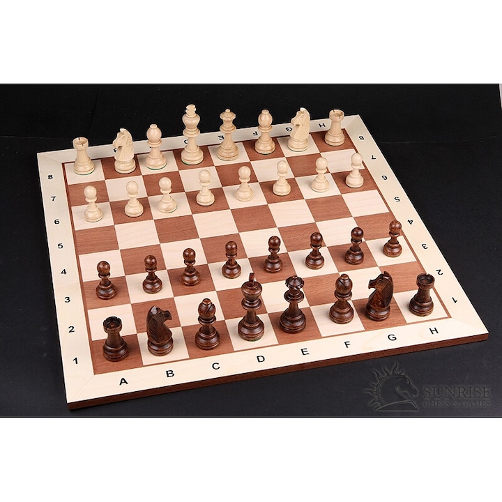 Tabla de sah din lemn, Sunrise Chess & Games, maro si bej, 45 cm
