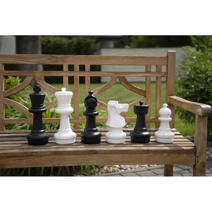 Set de sah de gradina, Sunrise Chess & Games, 32 piese, alb-negru, inaltime rege 30 cm, dimensiune cutie 52x31x38 cm