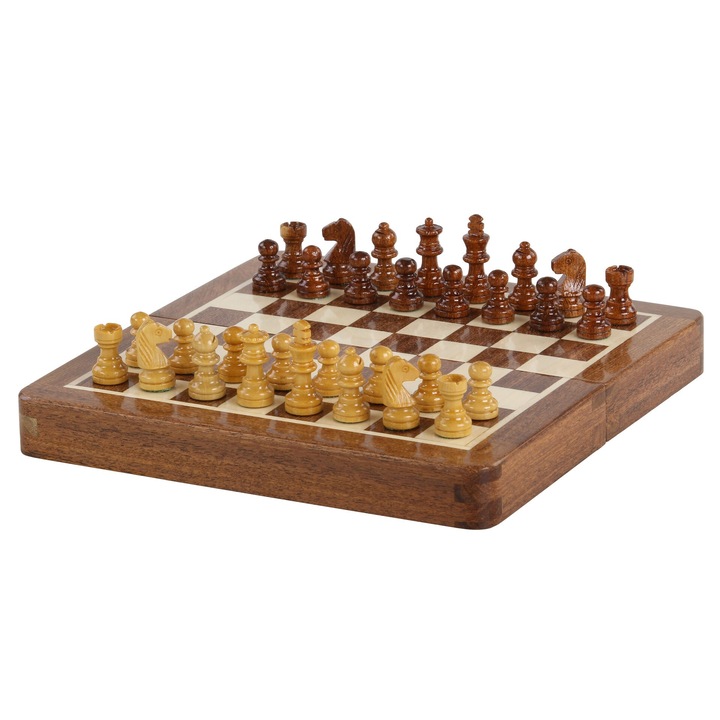 Mágneses sakkkészlet, Sunrise Chess & Games, akác és buxus fa, 18cm
