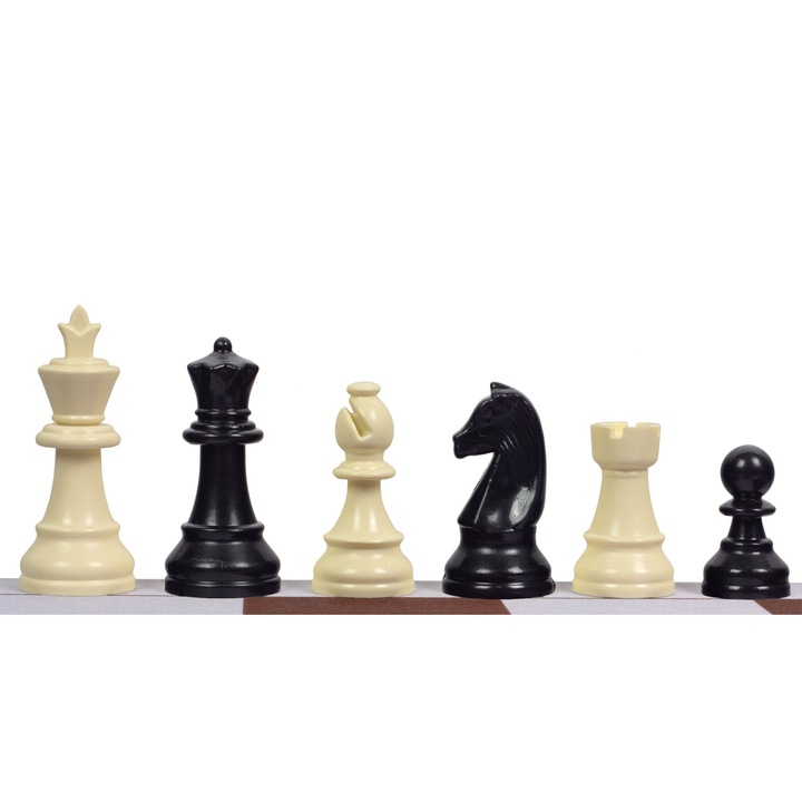 Set piese sah Staunton nr 3, Sunrise Chess & Games, plastic, alb/negru, rege 65mm
