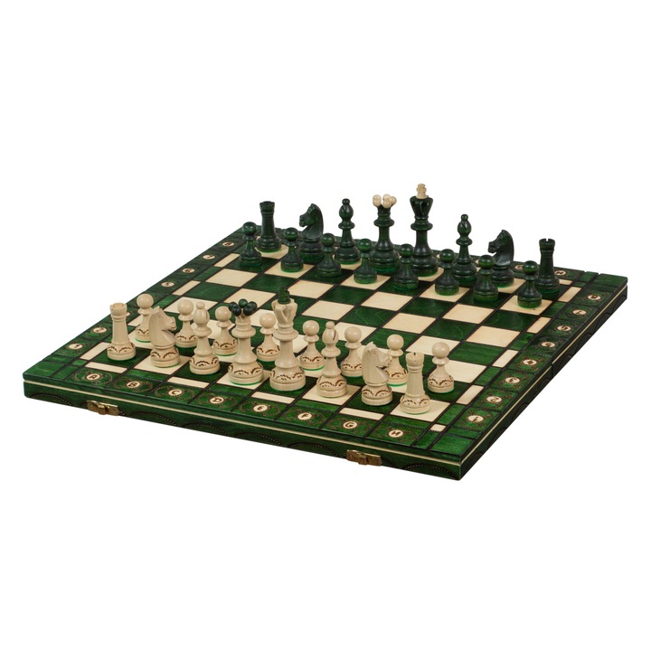 Sunrise sakk játék szett, Sunrise Chess & Games, fa, fehér/zöld, közepes méretű