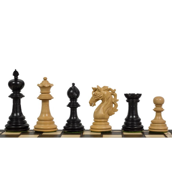 Шахматен комплект Sunrise Chess & Games Adios, абанос и буксус, ръчно издълбан, 4", с допълнителни дами