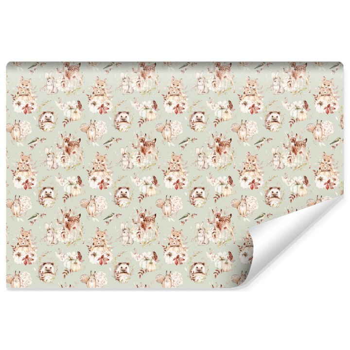 Fototapet Muralo decor de perete pentru camera unui copil 3D 135 cm x 90 cm animale de padure arici vulpi cerbi stil boho
