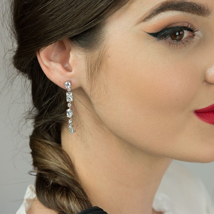 Cercei Argint Rodiat Anukania Lungi cu Zirconii Transparente