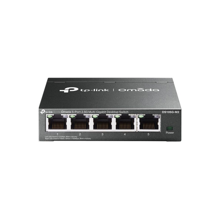 Неуправляем комутатор DS105G-M2 Omada, TP-Link, 5 порта, 2.5G Multi-Gigabit, черен