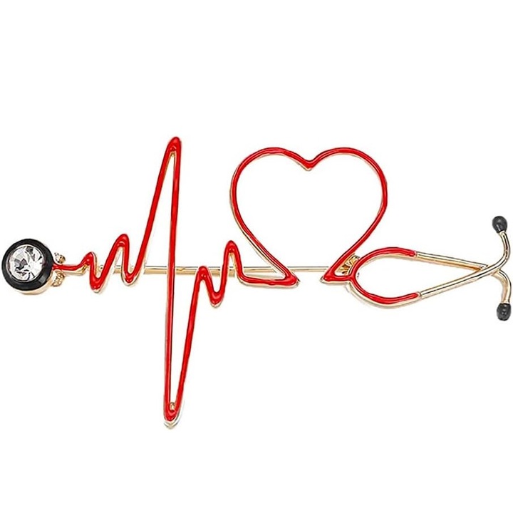 Brosa dama, SA&SO General Store®, Stetoscop, Auriu, 6.1 cm x 3.6 cm