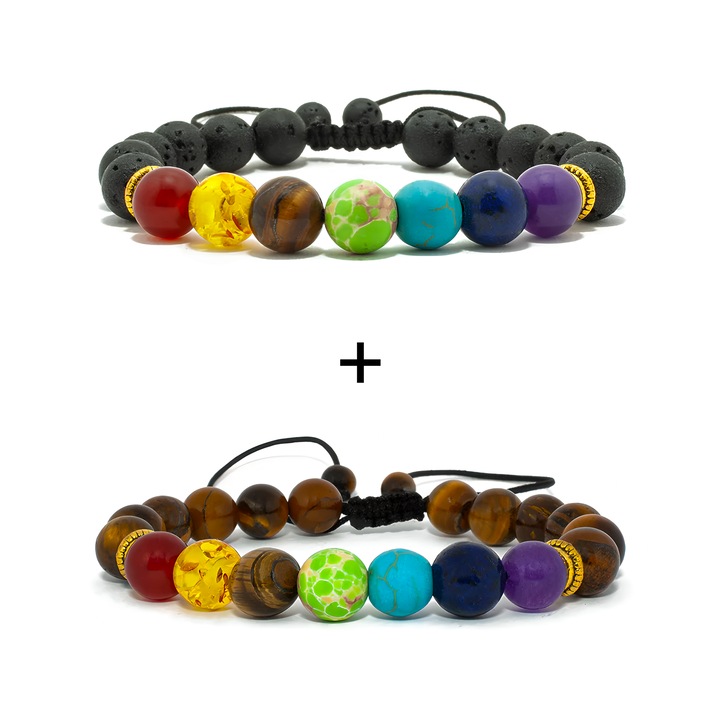 Set Bratara Ajustabila 7 Chakre Lava Si Bratara Ajustabila 7 Chakre Ochi De Tigru