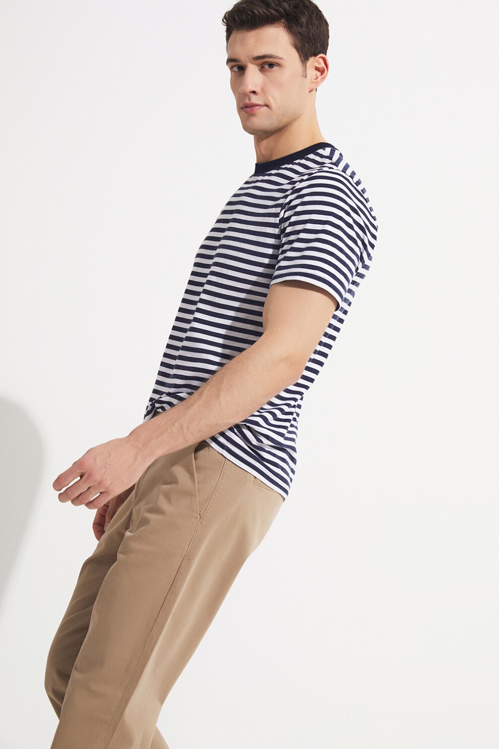 June, Pantaloni chino din amestec de bumbac, Maro nisip, 31 - eMAG.ro